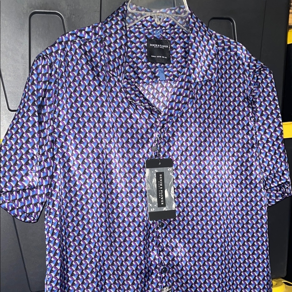 Denim & flowers purple andBlue Geometric Men's Shirt